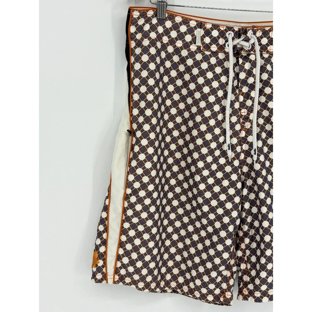 Katin Board Shorts Mens 34 Brown Polka Dot Geometric Retro Surf Swim Trunks